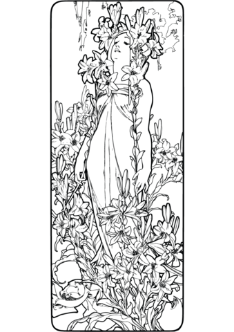 The Flowers  Lily By Alphonse Mucha Coloring Page